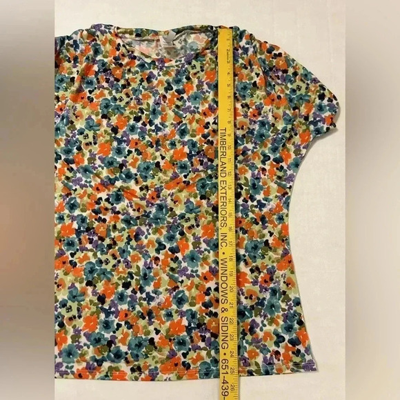 Acting Pro Women's Tie Dyed Colorful Floral Ruched Sleeve Top Sz 1X Soft Stretch - Picture 9 of 9